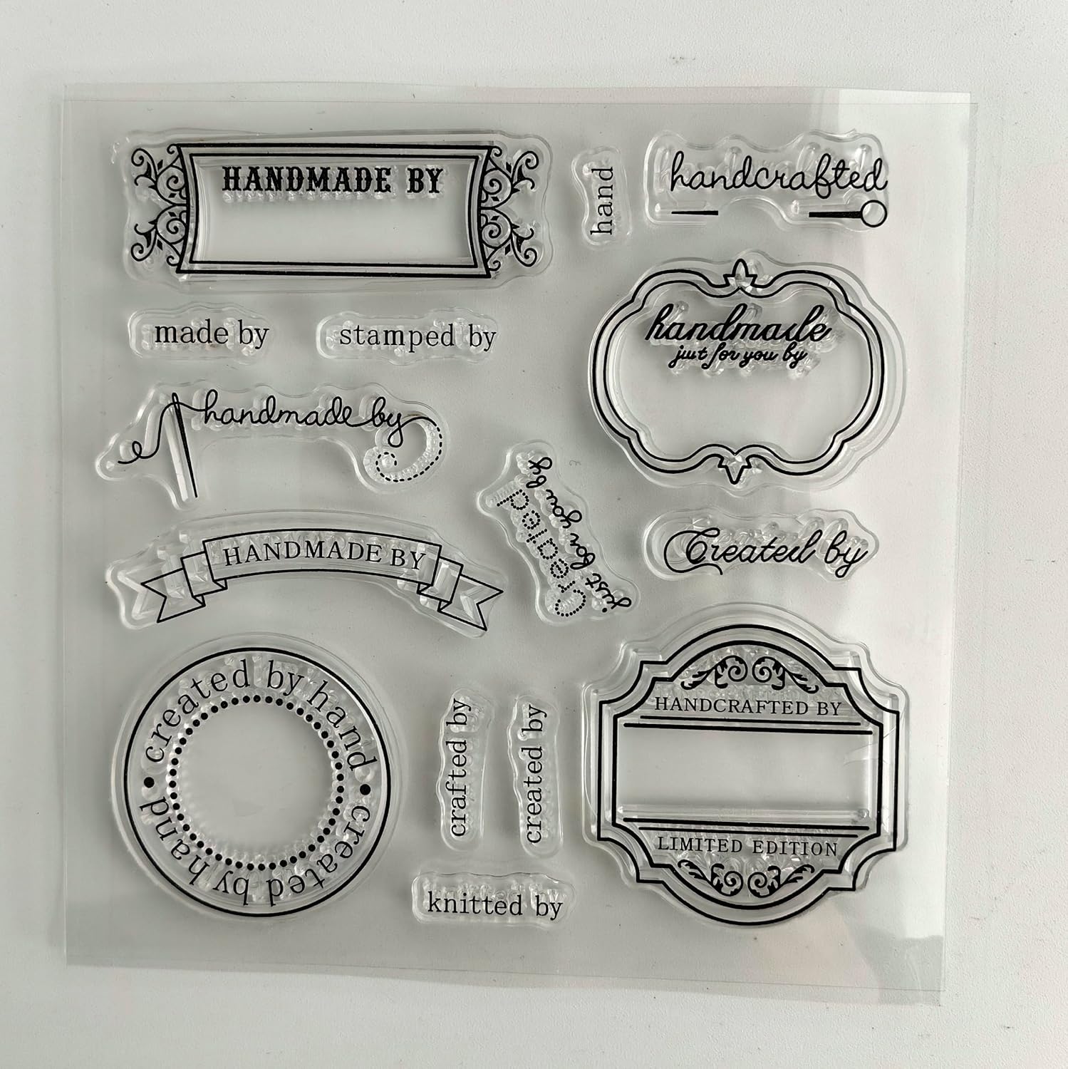 NZJ Handmade by Frame Banner Clear Stamp Background Transparent Silicone Stamp Rubber Stamp for Scrapbook Journal Card Making