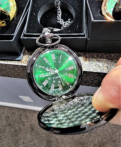 Miniatura 6 de Engraved pocket watch, Green dial watch with Roman numerals, comes with the chain, fitted box and engraving. Vintage style pocket watch personalized