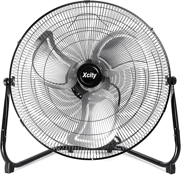 20 Inch Industrial Floor Fan, 3-speed High Velocity Heavy-Duty Standing Fan, 180°Adjustable Tilt, Metal Construction and Aluminum Blades for Warehouse, Workshop, Factory, Garage, Black