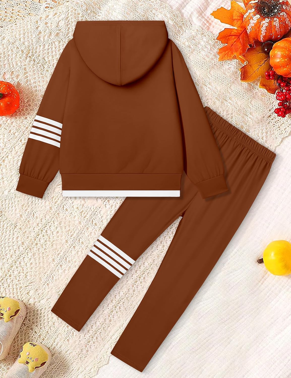 NECIOUS Girls Fall Outfits 2 Piece Fashion Contrast Stripes Hoodie Sweatshirt and Leggings Clothings Sets 6-14Y - Image 4
