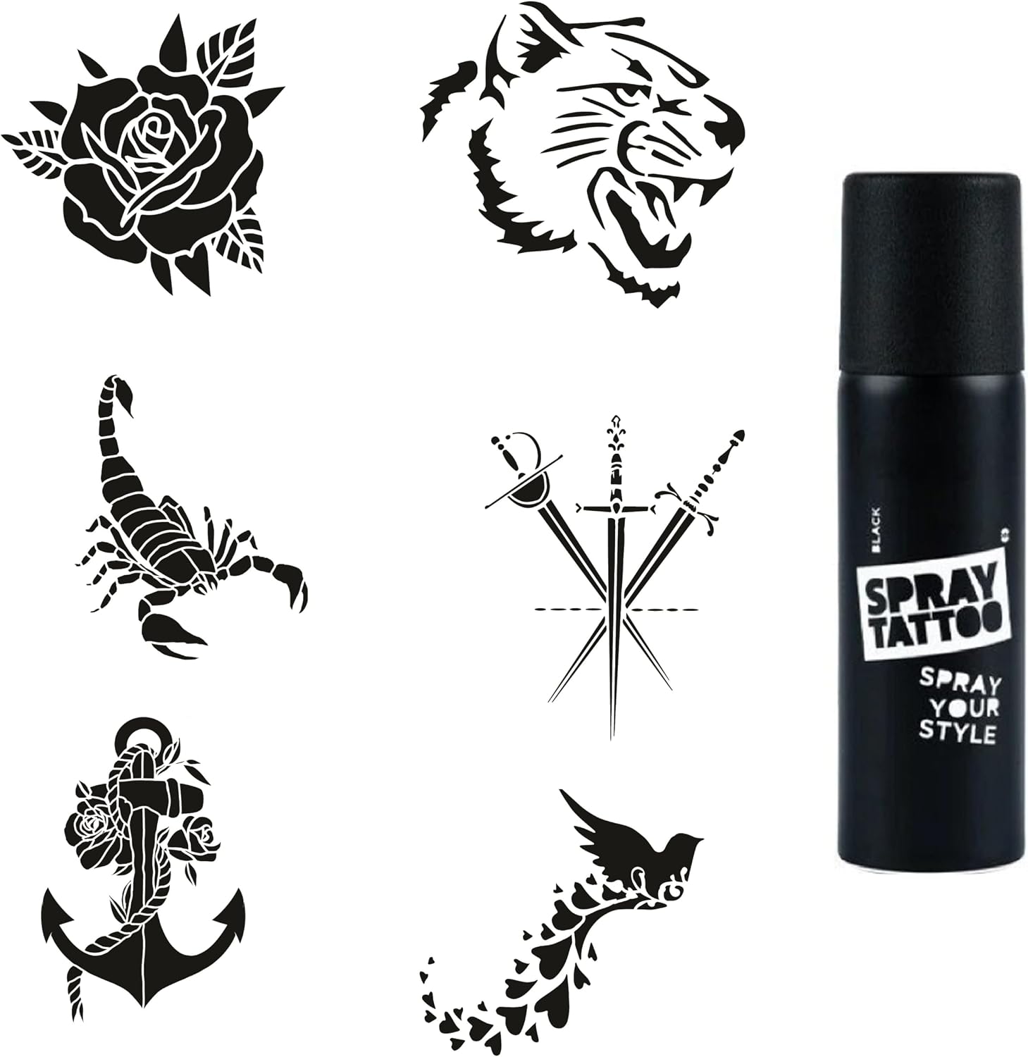 Gül ve Kılıç Spray Tattoo Geçici Dövme Yapma Seti Sprey Dövme Kiti