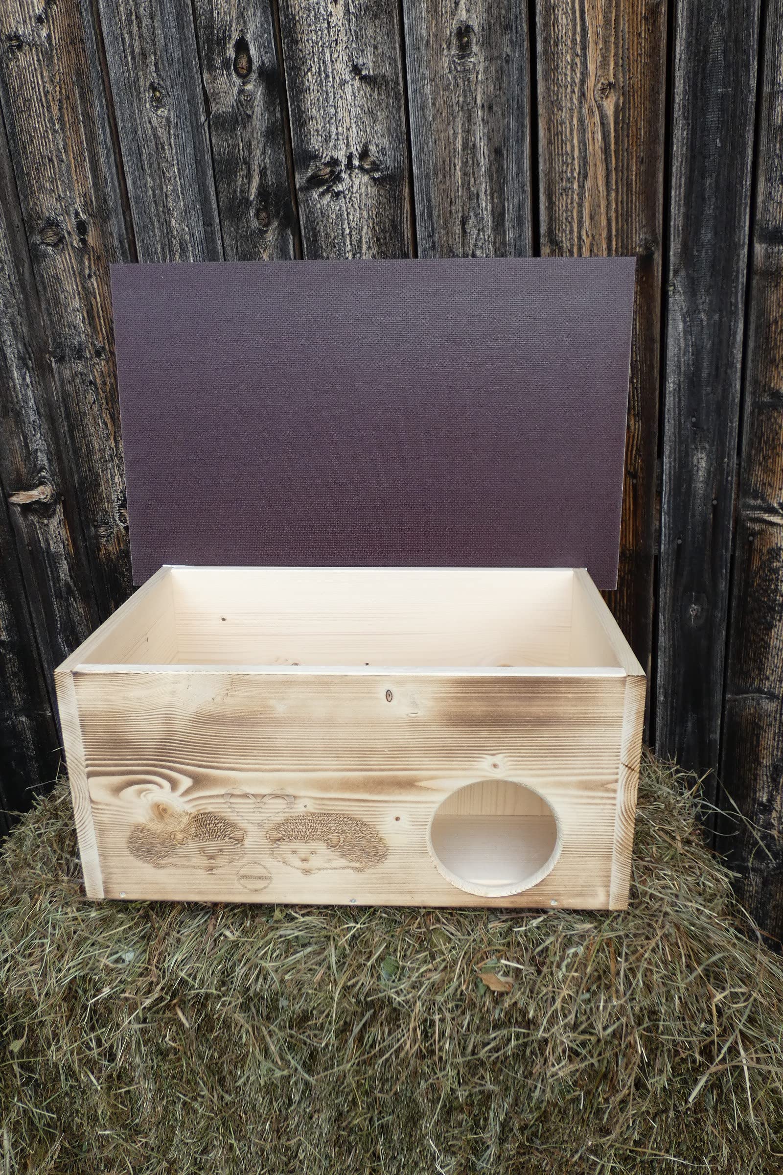 Igelhaus 62cm x 40cm x 29cm Vollholz 20mm Winterfest Labyrintheingang easytouch-Rattenklappe