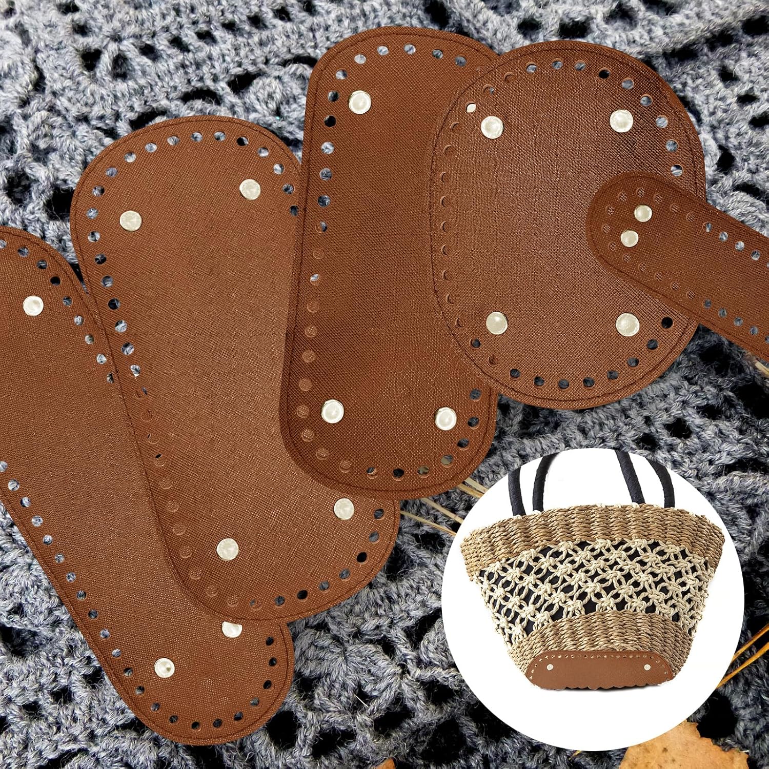 12 Pcs PU Leather Bag Bottom with Crochet Hooks Kit, 5 Sizes Bag Bases for Crochet, Oval Bag Bottom Shaping Pad Bags Cushion Base for DIY Knitting Crochet Bag Tote Purse Making - Image 4