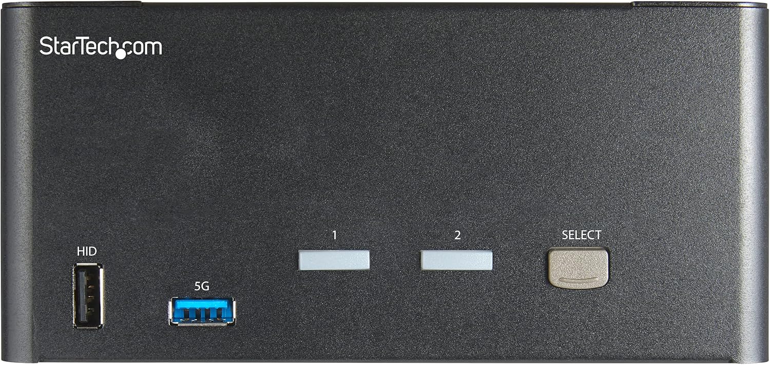 StarTech.com 2 Port Triple Monitor DisplayPort KVM Switch - 4K 60Hz UHD HDR - Desktop DP 1.2 KVM with 2 Port USB 3.0 Hub (5Gbps) & 4X USB 2.0 HID Ports, Audio - Hotkey Switching - TAA (SV231TDPU34K)