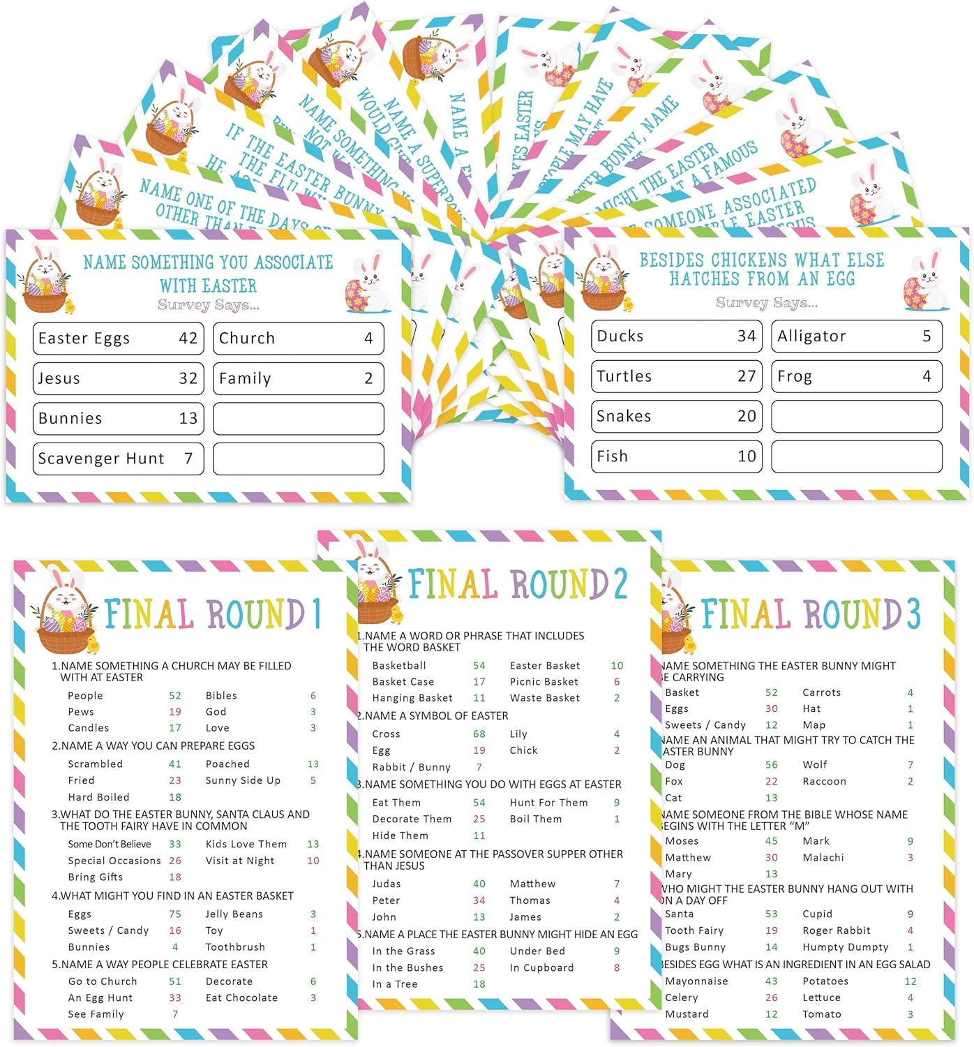Easter Family Feud Game,Funny Easter Party Games, Easter Trivia Game, Family Feud Quiz Holiday Games for Groups FHJ-SC02