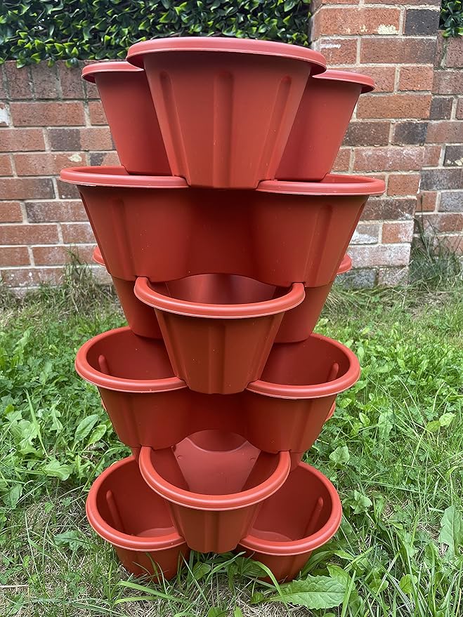 6 x ErdbeerÜbertopfTrio, stapelbare Töpfe, für Kräuter, Blumen etc