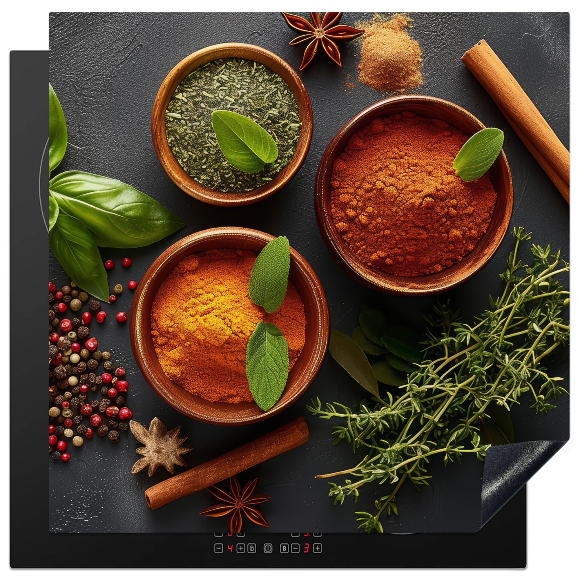 KitchenYeah© Induction Hob Protector Mat 30.7"x30.7" / 78x78 cm Cooker Top Protectors Cover Ceramic Covers Electric Hobs Vinyl Herbs - Concrete - Cinnamon - Spices