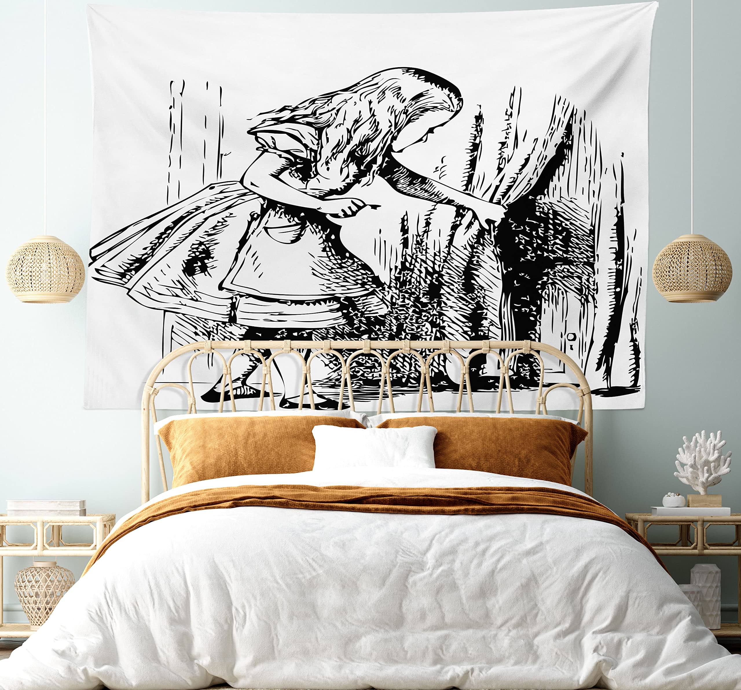 Arazzo Murale ABAKUHAUS Motivo Azteco Monochrome – 230x140 Cm, Rombi Bianchi E Neri, Tessuto In Microfibra Per Cameretta O Salotto