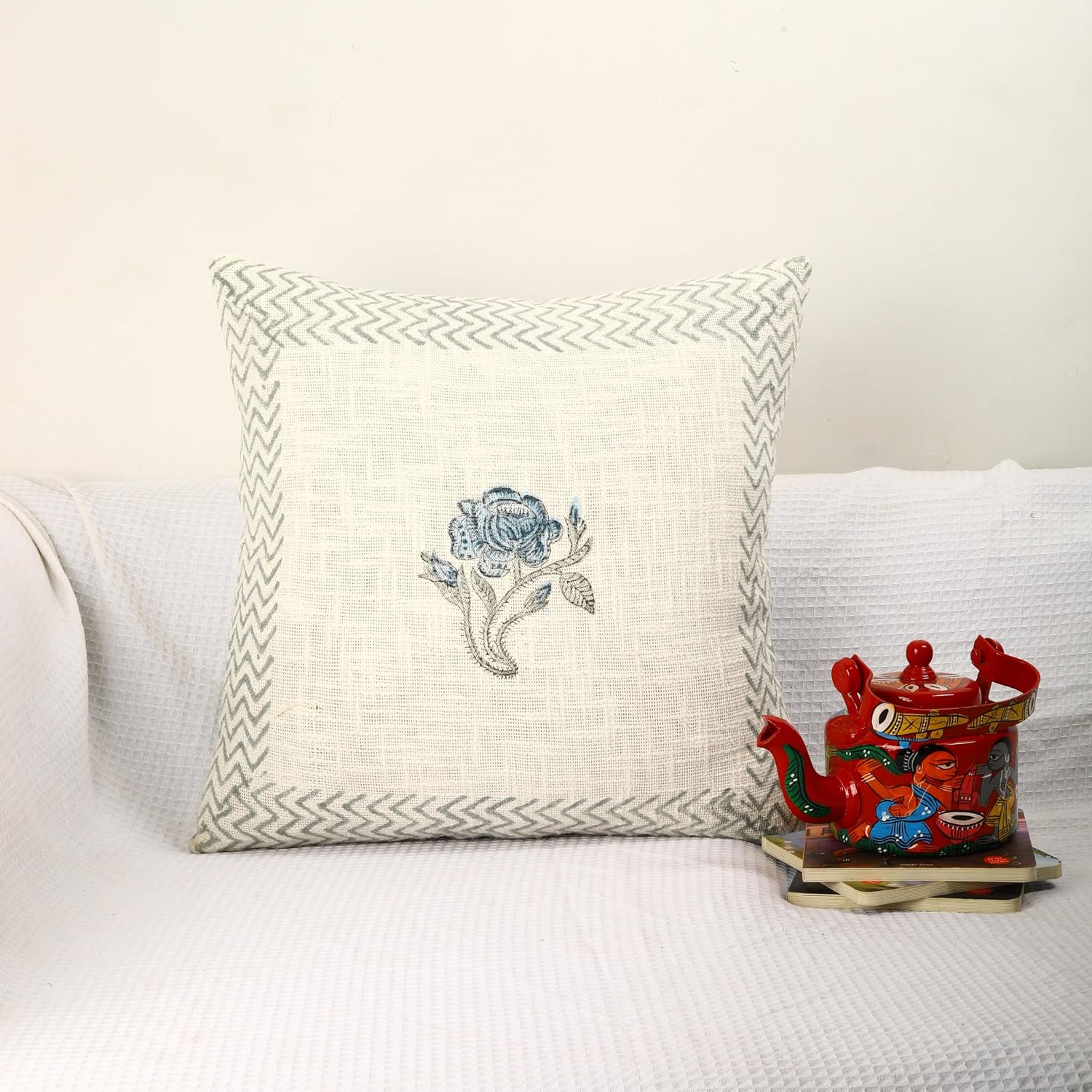 Trade Star Handloom Spring Pillow Cover Premium Decorative Cushion Cover Cotton Designer Cover Hand Block Printed Pillow Cases 18x18 Inches Designer Square Case