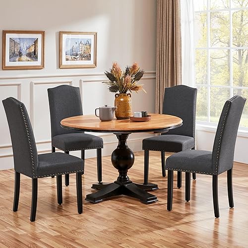 Miniatura 2 de Yaheetech Juego de 4 sillas Parson sin brazos con patas de madera de goma y tela no tejida para cocina, comedor, sala de estar, recepción, gris