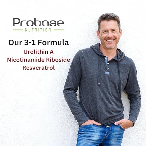 Miniatura 3 de Probase Nutrition Urolitina A - suministro para 60 días - con NR y resveratrol añadido - Alternativa a NMN, NAD, CoQ10, PQQ para un envejecimiento