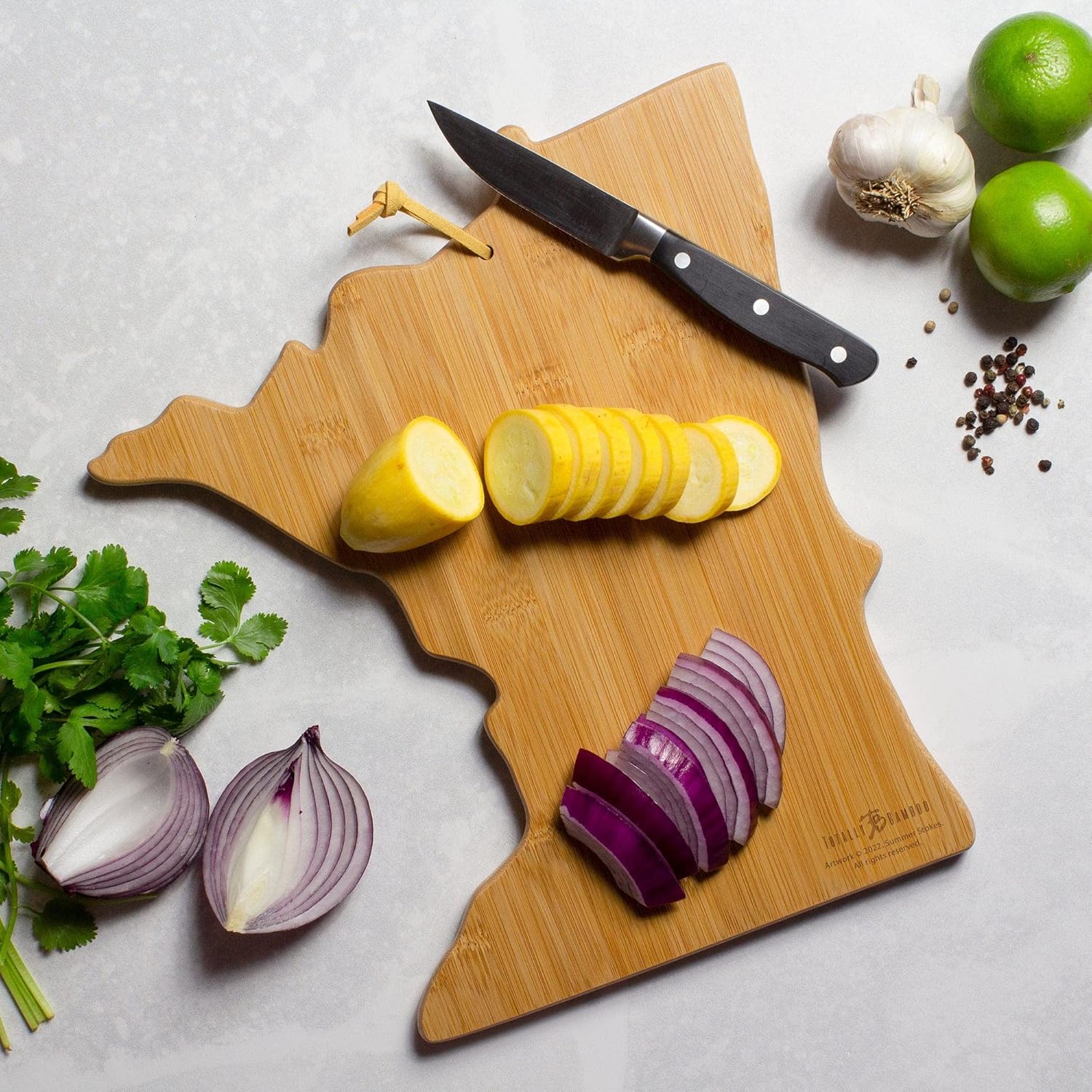 Totally Bamboo Minnesota State Shaped Cutting Board and Charcuterie Serving Platter with Artwork by Summer Stokes, Includes Hang Tie for Wall Display 11-3/4" x 13-1/4" x 5/8" - Image 5