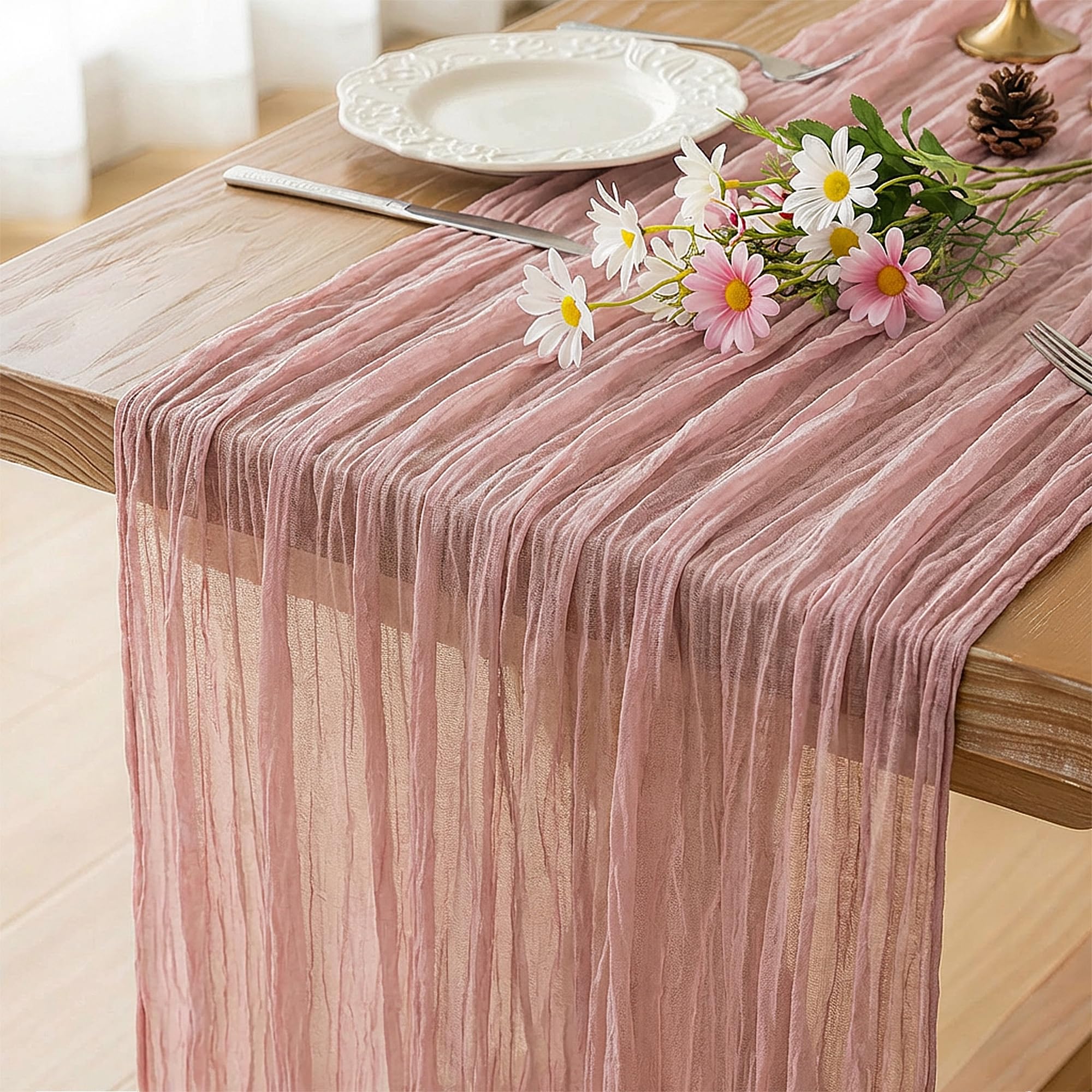 Sage Green Cheesecloth Table Runner - Elegant Decor -21