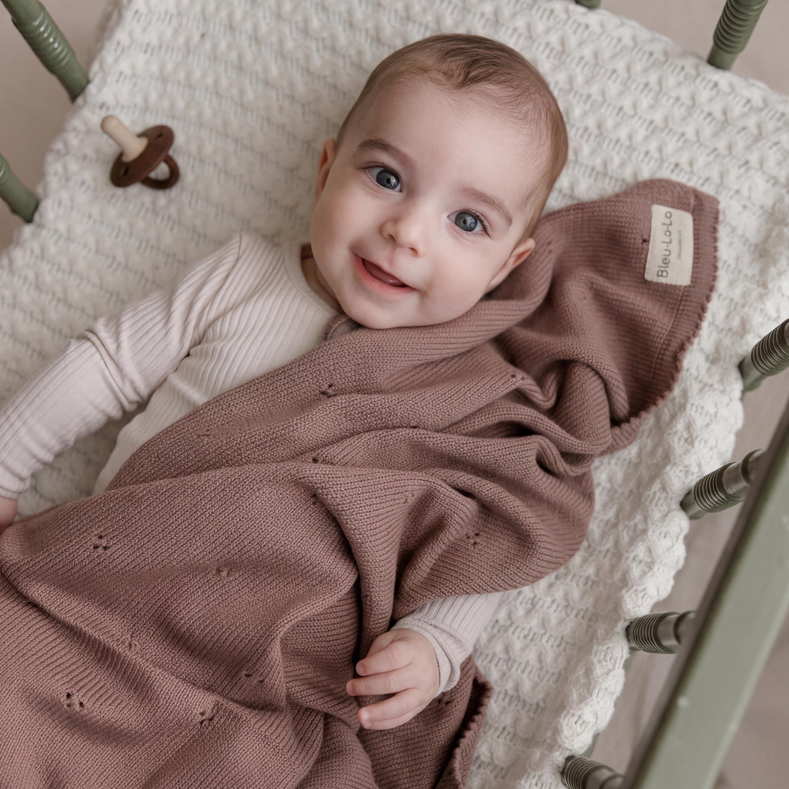 Manta Pointelle para Bebés para Niños y Niñas, 100% de Lujo de Algodón Suave para Envolver en la Cuna o Cochecito, Manta de Regalo para Recién Nacidos, Bebés y Niños Pequeños (Moca)