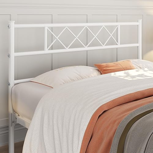 Miniatura 31 de Topeakmart Base de cama de metal negro con cabecero, base de colchón, cama de plataforma, base de cama con listones, tamaño individual Negro -,Blanco