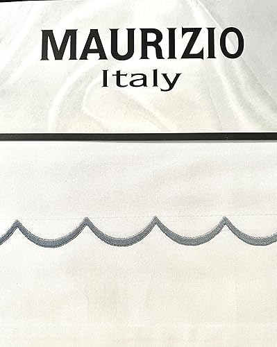 Miniatura 9 de Maurizio Italy - Juego de sábanas de 4 piezas, 100% algodón, color blanco brillante, con ondas bordadas elevadas cerca del dobladillo (azul, tamaño