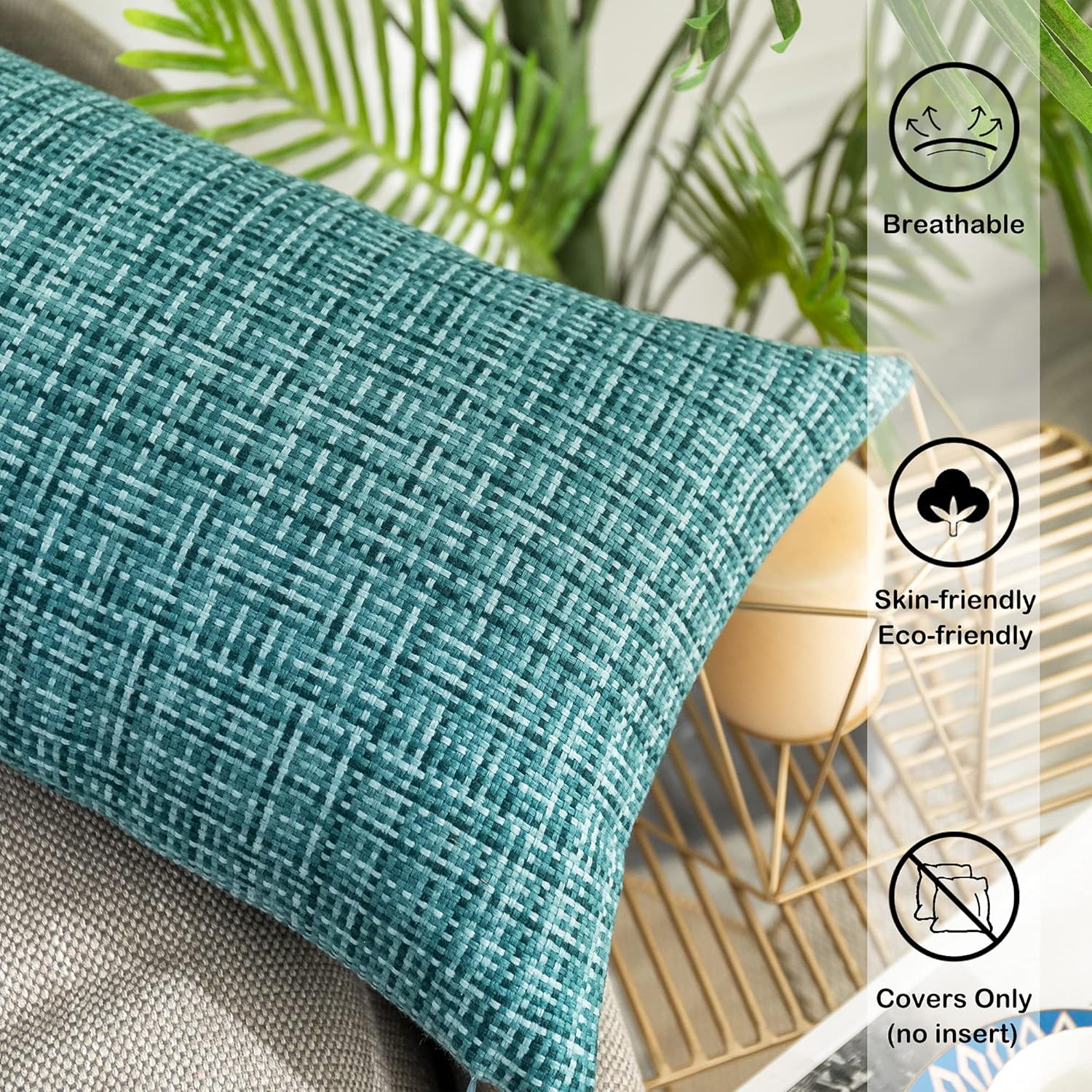 Kevin Textile Pack of 2 Decorative Outdoor Waterproof Throw Pillow Covers Lumbar Pillowcases Modern Cushion Cases for Patio Couch Bench 12 x 20 Inch Teal - Image 3