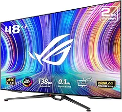 ASUS ROG Swift 48 polegadas 4K OLED monitor para jogos (PG48UQ) - UHD (3840 x 2160), 138Hz, 0,1ms, HDMI 2.1, True 10 bit, DCI-P3 98%, G-SYNC compatível, DisplayPort, USB, console pronto, controle