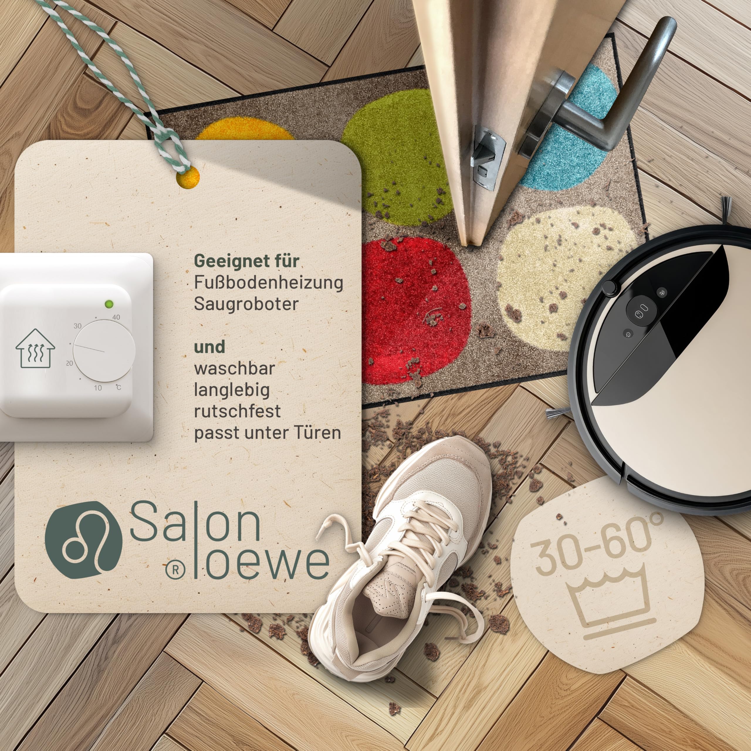 Salonloewe Minimatte Broken Dots Colourful I Schmutzfangmatte & Fußabtreter für Innen 50 x 75 cm
