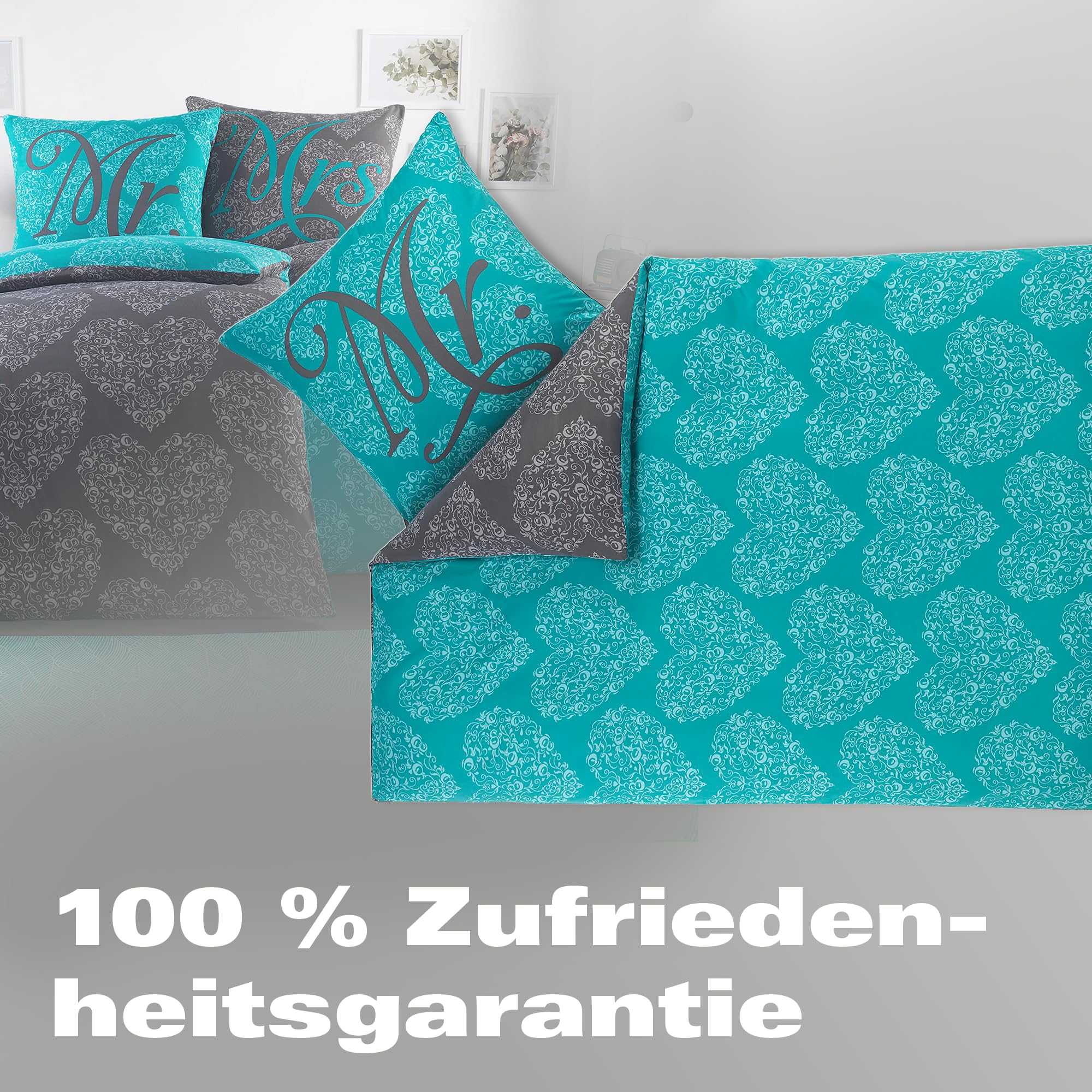 BaSaTex Partner Bettwäsche Set, 2X 155x220 + 2X 80x80, Ornamente | Designed für Paare, Öko_Tex Zertifiziert, 100% Mikrofaser, Atmungsaktiv und Temperaturausgleichend