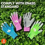 Vgo 3Pairs Age 5-7 Kids Gardening Gloves,Children Yard Work Gloves,Soft Safety Rubber Gloves(XXS,Blue+Green+Purple,RB6013-KID)