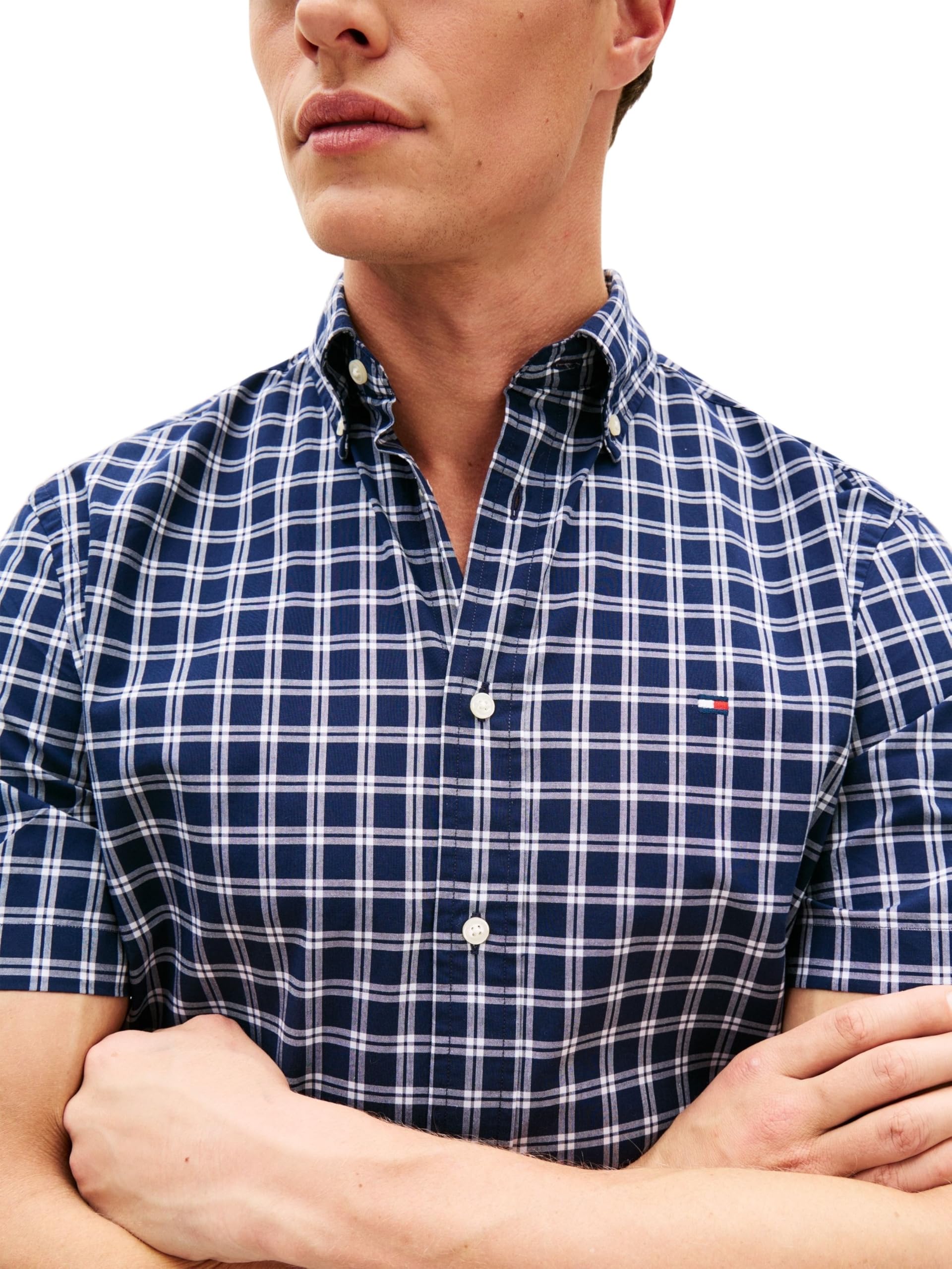 Tommy Hilfiger Herren Flex Poplin Check Ss Rf Shirt Mw0mw42437 S/S Shirt (1er Pack)