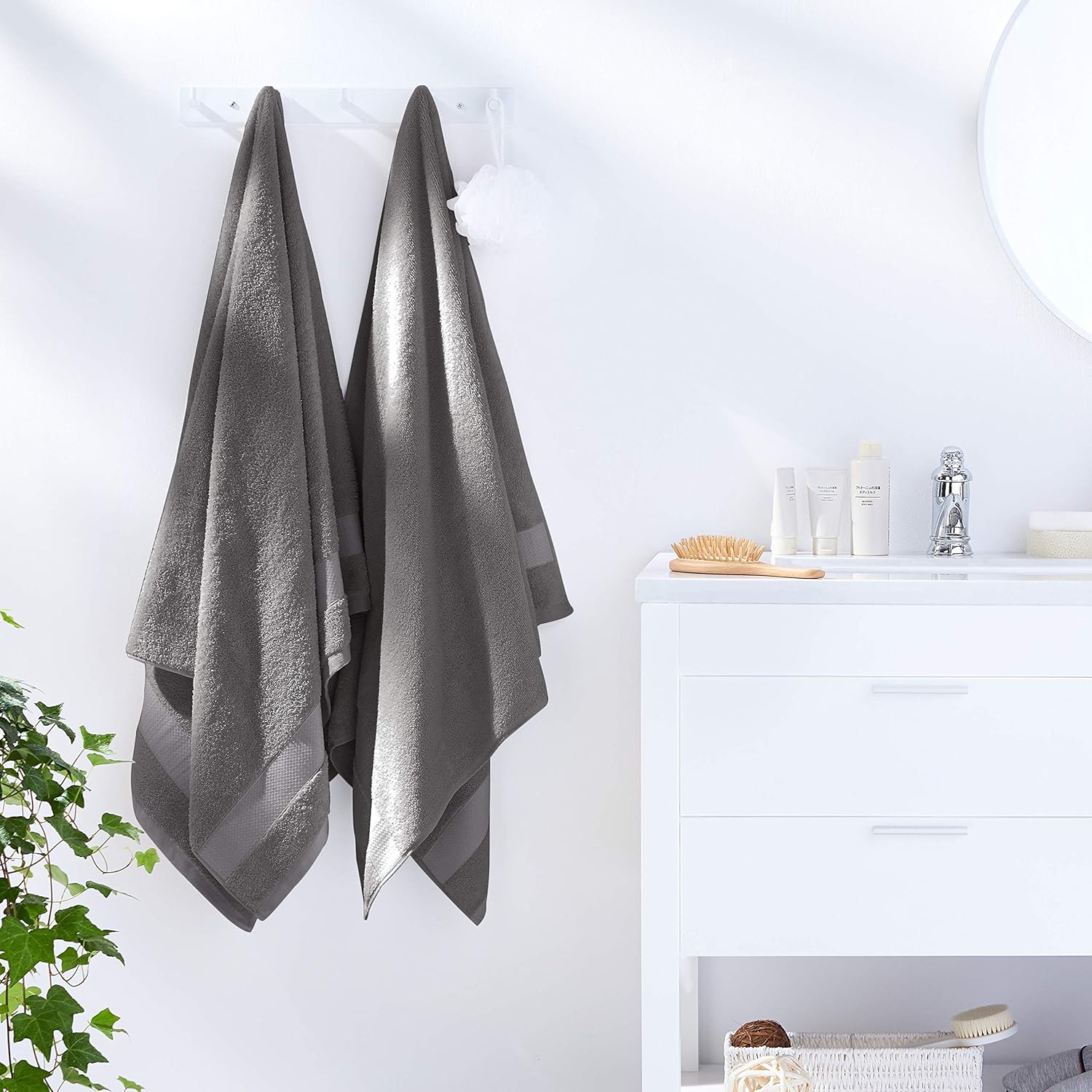  Basics Everyday Bath Towels, Set of 4, Powder Grey, 100% Soft Cotton, Durable : Home & Kitchen