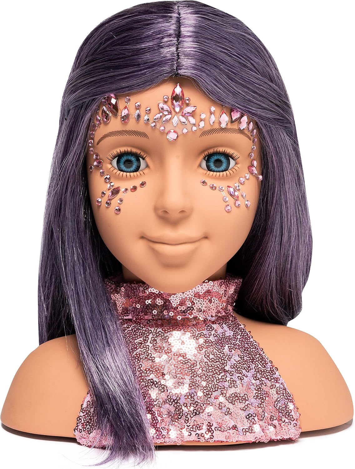 "I'm A Stylist Styling Head Deluxe Lola - Doll Mannequin Head, Interchangeable Wig, Synthetic Fiber Purple Hair Includes Magnetic Lashes, Hair Accessories, Earrings & Face Gems for Kids 8+ Years - 13""" (I000208)