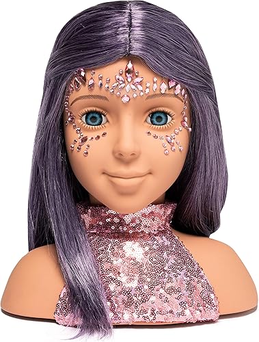 Miniatura 7 de I'm A Stylist Styling Head Deluxe Lola - Cabeza de maniquí de muñeca, peluca intercambiable, pelo morado de fibra sintética incluye pestañas
