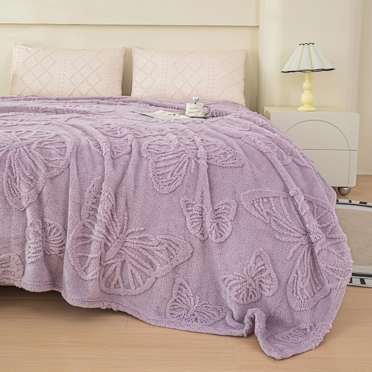 Peopleareok Purple Fleece Blanket Throw Size for Couch or Bed, 3D Butterfly Jacquard Decorative Blankets, Cozy Soft Lightweight Fuzzy Flannel Blanket Suitable for All Seasons(50"×60",Purple) - Image 3