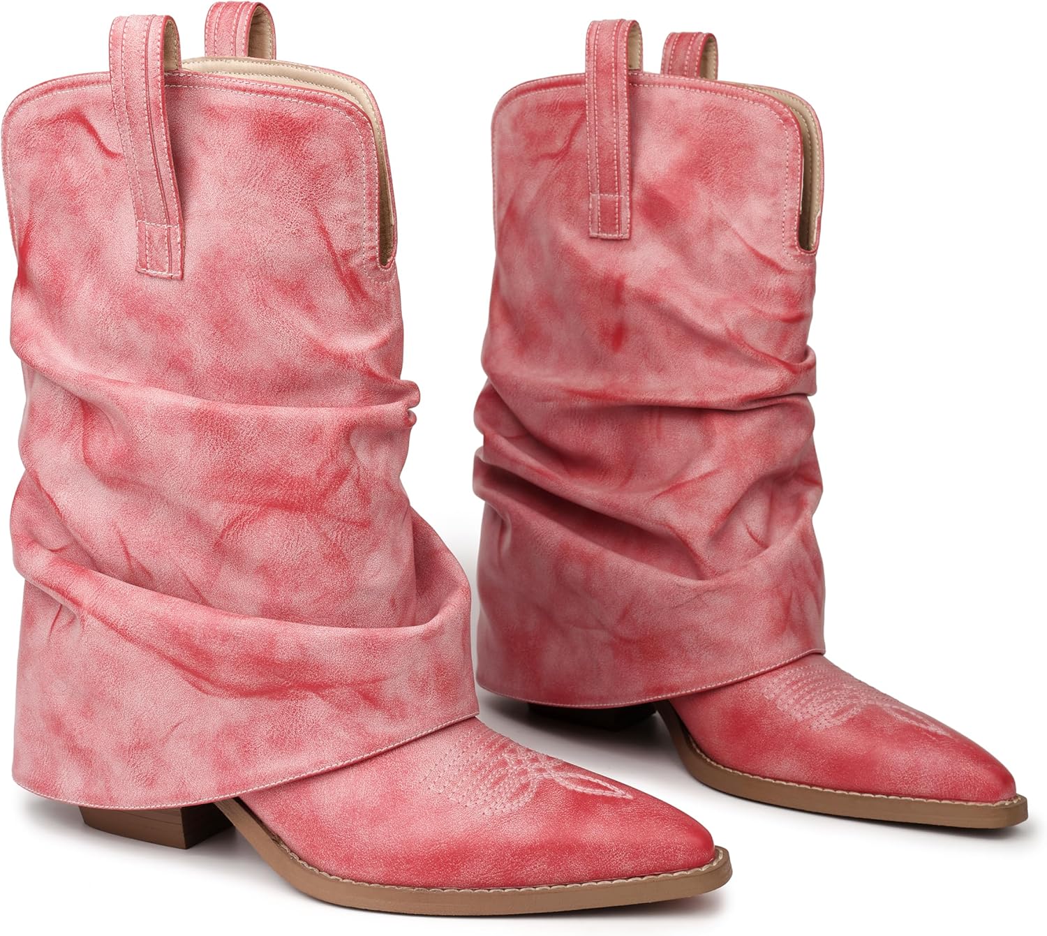 Wide Calf Cowboy Boots Women Chunky Heels Mid Calf Western Boots Vintage Retro Black Cowgirl Boots Women - Image 6