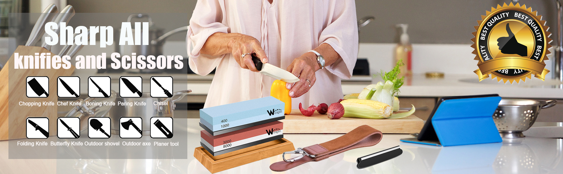 Duerté - Knife Sharpening Stone Set - 12 in 1 Knife Sharpener Grit 400