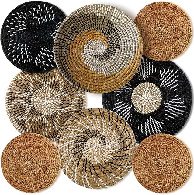 Xuhal Set of 8 Hanging Woven Wall Basket Handmade Decorative Rustic Boho...