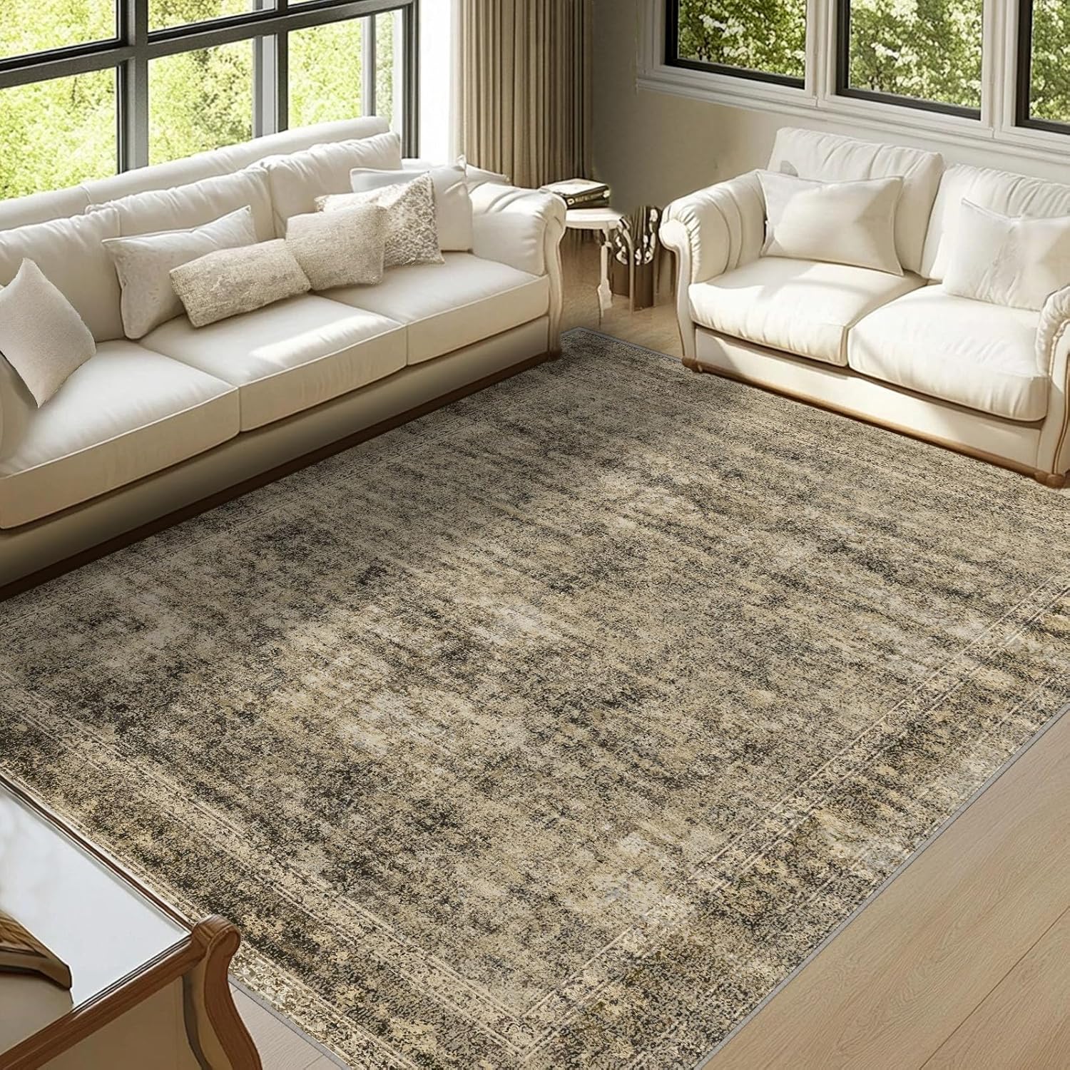 LOOMY 8x10 Area Rug - Extra Thick Plush Washable Rug for Living Room & Bedroom, Large Faux Wool Rugs with Non-Slip Backing & Vacuum-Friendly