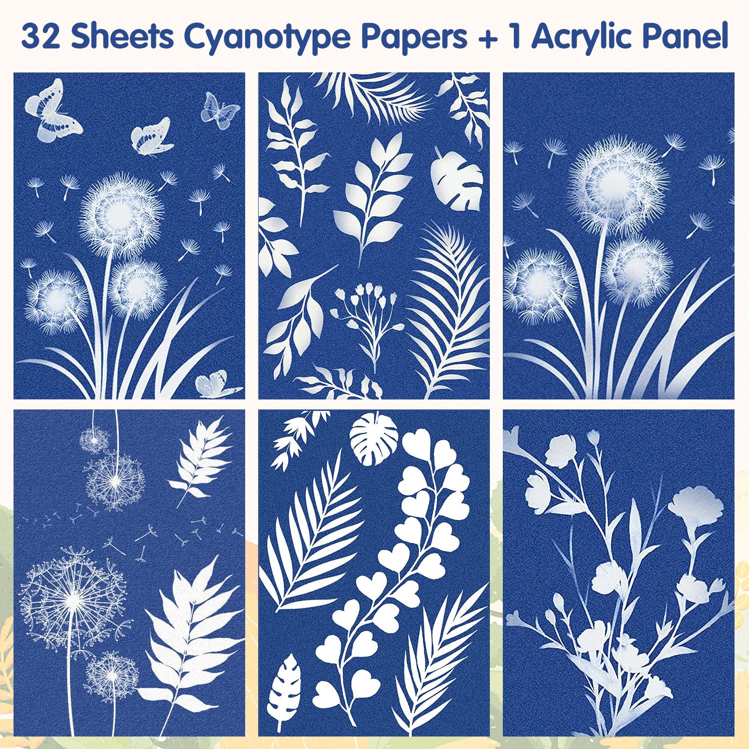 Papier Cyanotype A5 - 12 Feuilles + Plaque Acrylique - Solarographie DIY, Enfants Et Adultes