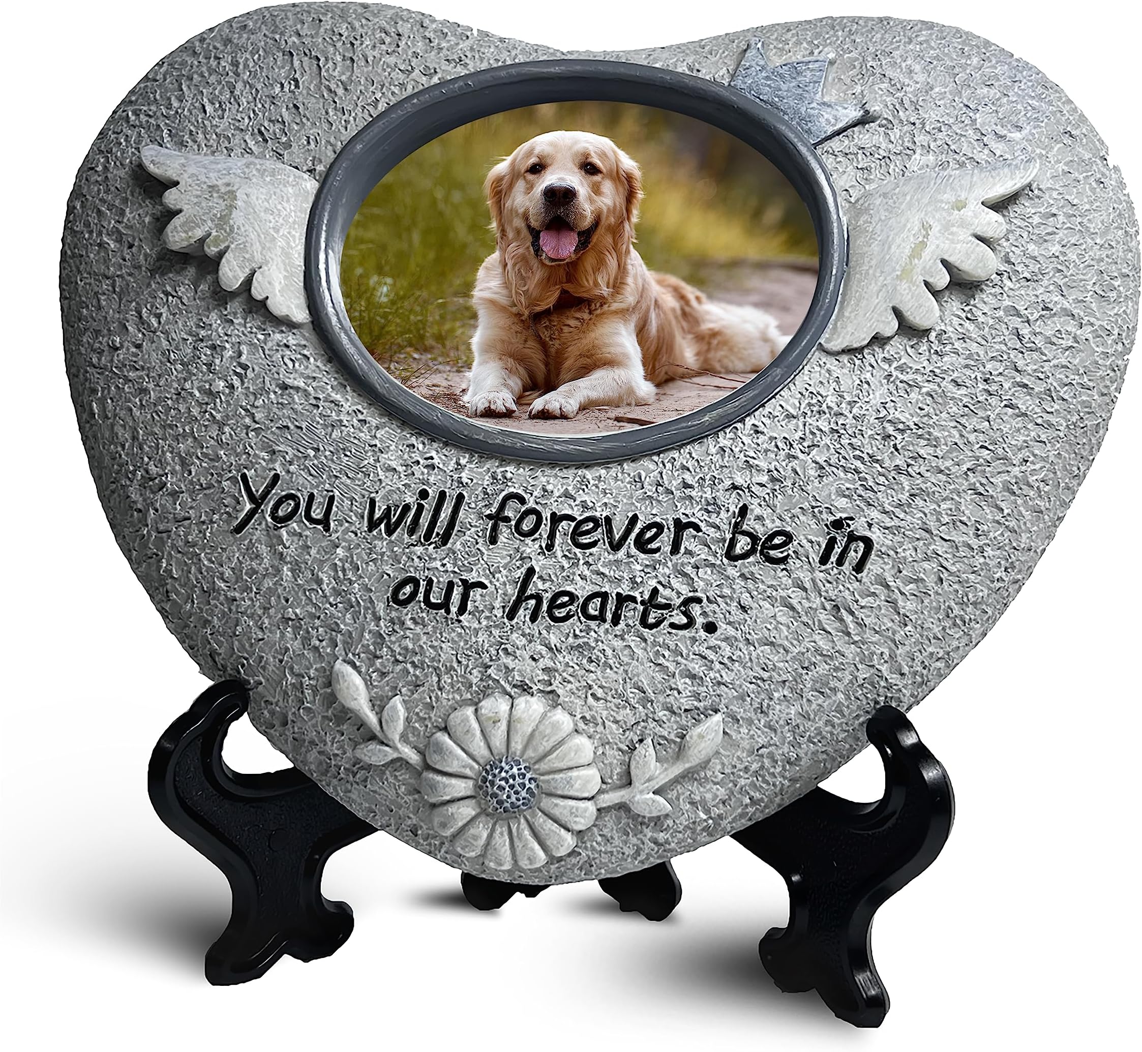 Pet Memorial Stones for Dog or Cats,Loss of Dog Sympathy Gift Indoor Display,Pet Grave Markers Dog Bereavement Gifts Outdoor Tombstone Heart Shaped Carve "You will forever be in our heart"
