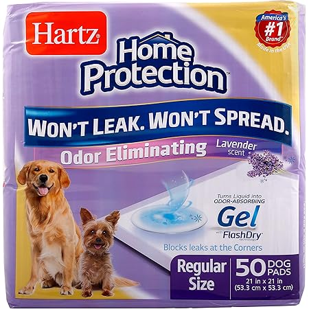 Hartz Home Protection Odor Eliminating Scented Dog Pads, Super Absorbent & Won’t Leak, Lavender Scent, Pad Size & Package Count Varies