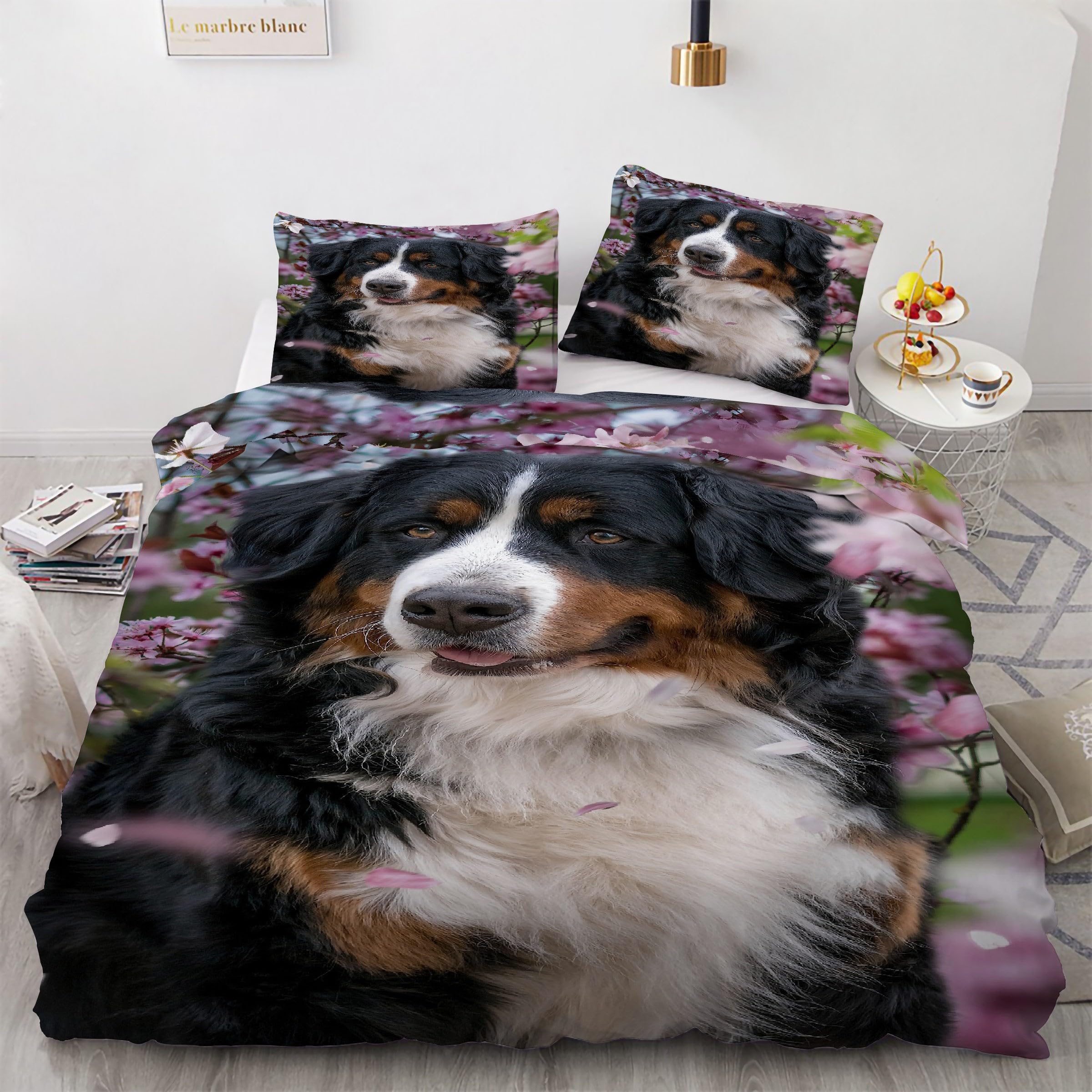 Housse de couette en microfibre douce parure de lit 90x190 chien ensemble 3 pièces