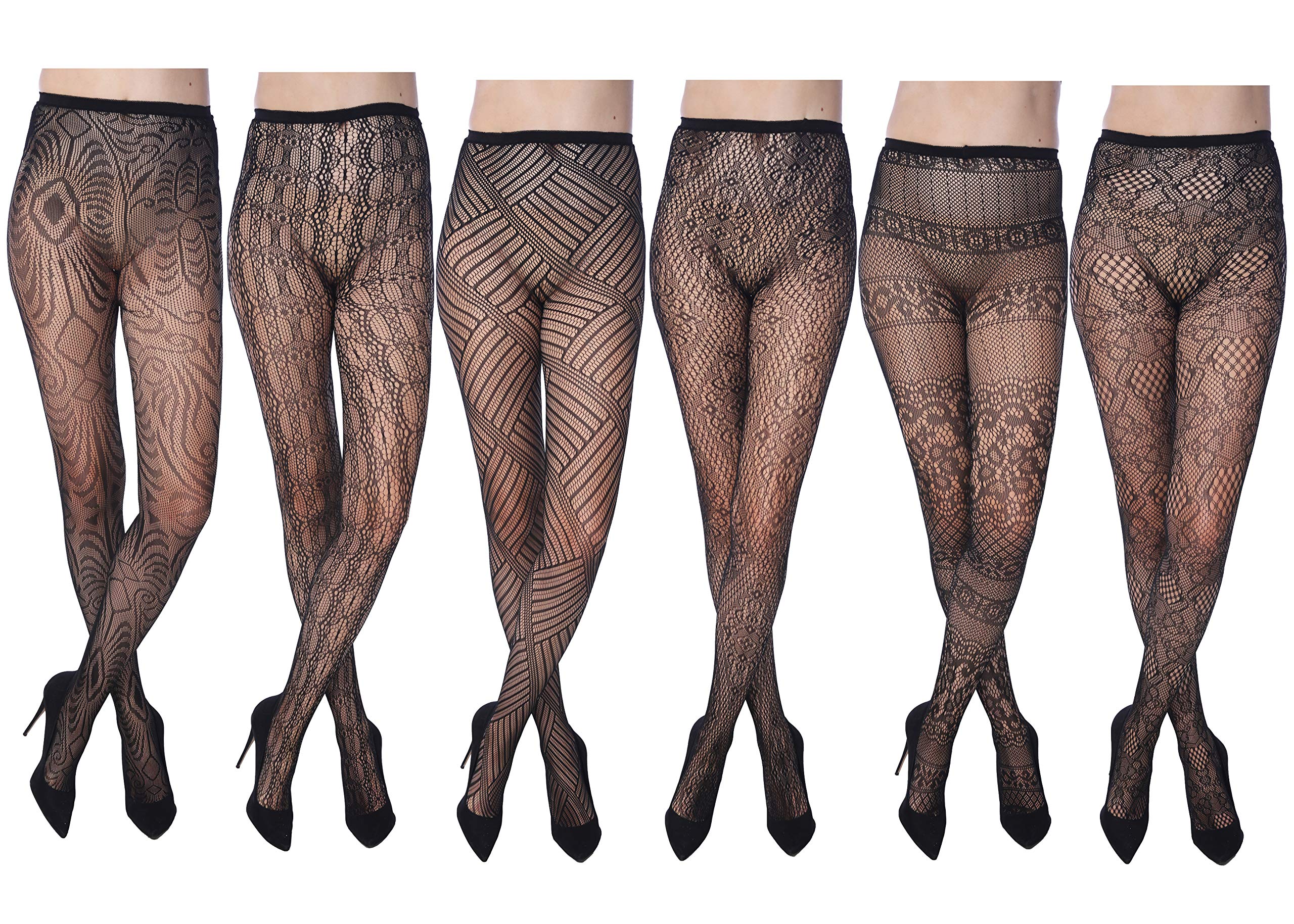FrenchicFishnet Women's Lace Stockings Tights Sexy Pantyhose Regular & Plus Sizes (Pack of 6)
