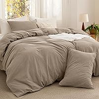 Vista 19 de Bedsure Juego de edredón de tamaño matrimonial, tela de algodón con relleno interior de microfibra, juego de cama suave verde oliva grisáceo