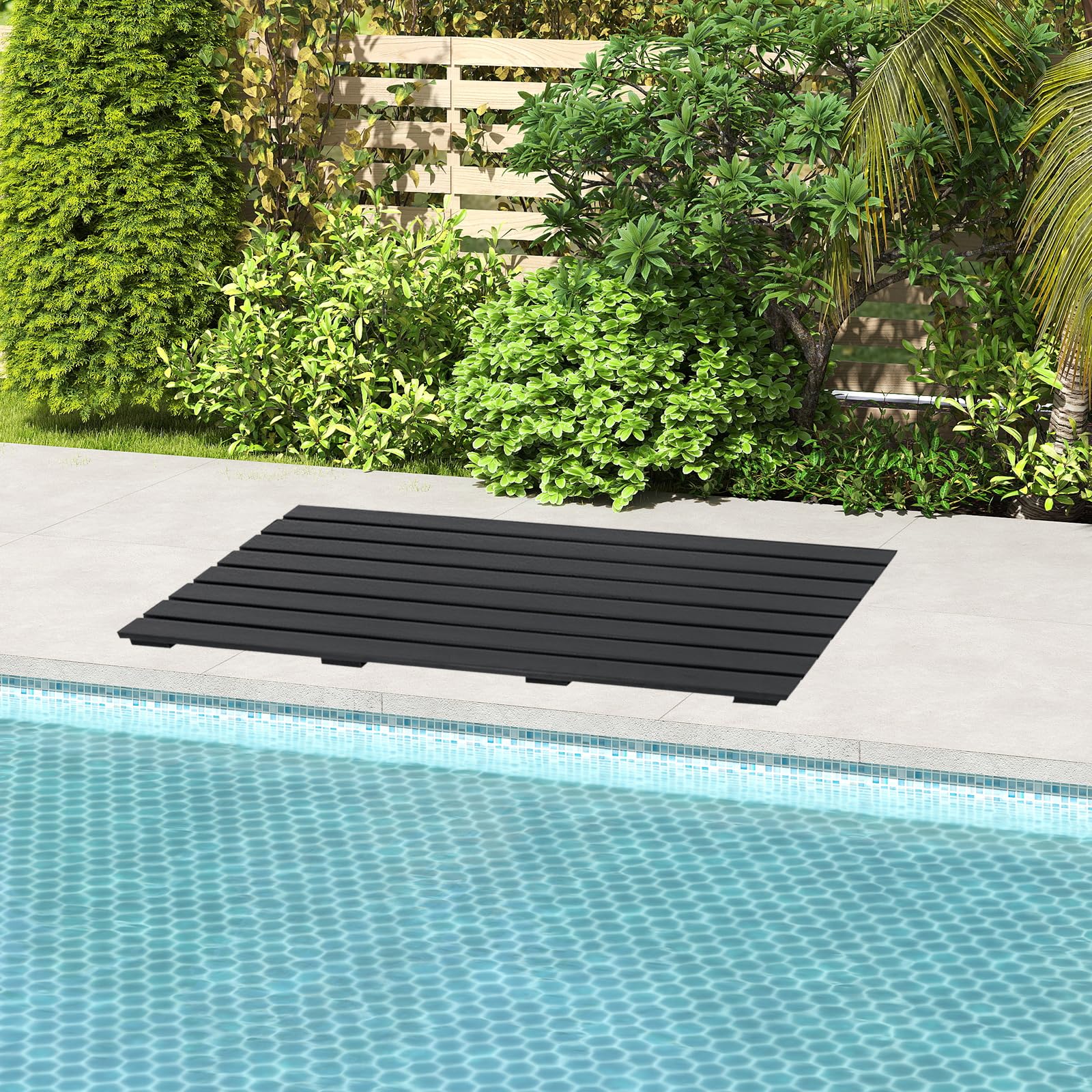 SOARS Tapis de Douche Antidérapant, Caillebotis Extérieur & Intérieur 100 X 60 CM, Matériau WPC Imperméable et Robuste, Finition Effet Bois, Charge 150 KG, pour Salle de Bain, Piscine, Entrée, Noir
