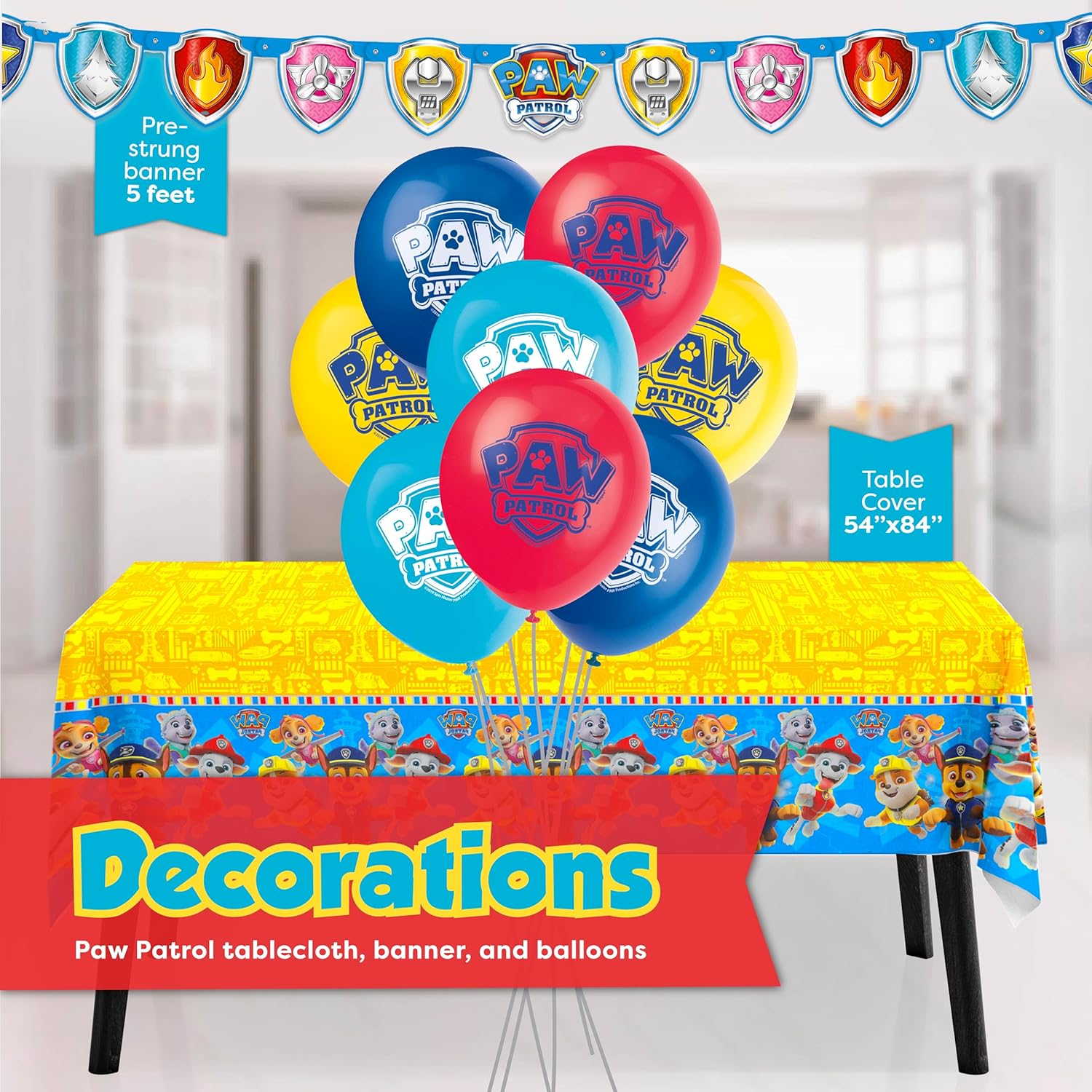 Paw Patrol Birthday Decorations | Serves 16 | Banner, Tablecloth, Balloons, Plates and Napkins, Temporary Tattoos, Sticker | Paw Patrol Party Decorations