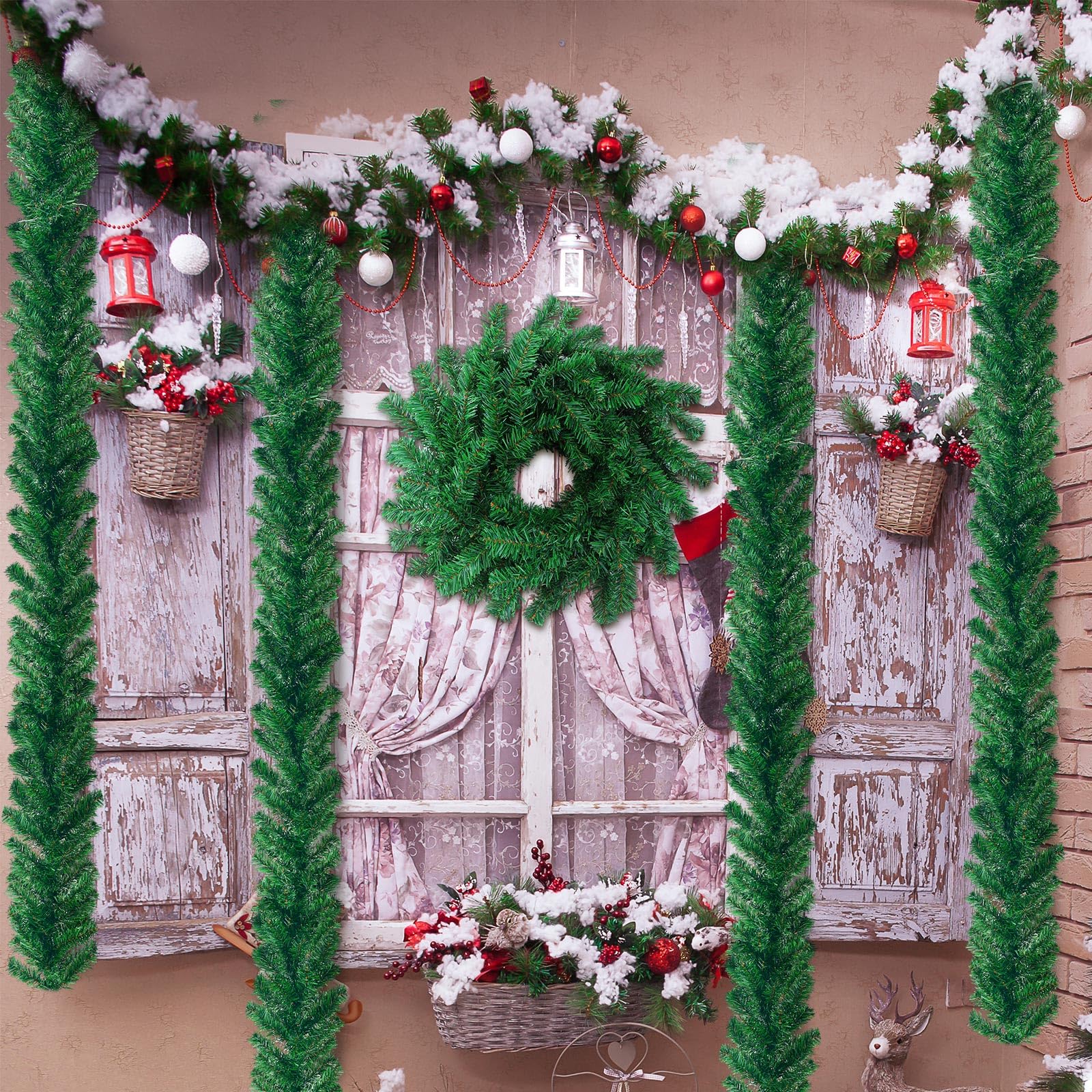 6 pack 54ft artificial christmas green garland classic christmas greenery faux pvc soft garland for indoor outdoor stairs railing fireplace mantel front door porch xmas holiday party decorations