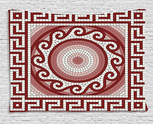 Ambesonne Tapiz abstracto, mosaico con adorno clásico de meandro griego, patrón fractal antiguo, para colgar en la pared para dormitorio, sala de