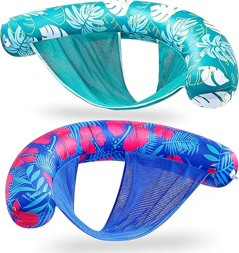 Sloosh Flotadores de piscina para adultos, paquete de 2 sillas inflables de fideos con eslinga de tela suave, flotador flotante para piscina para