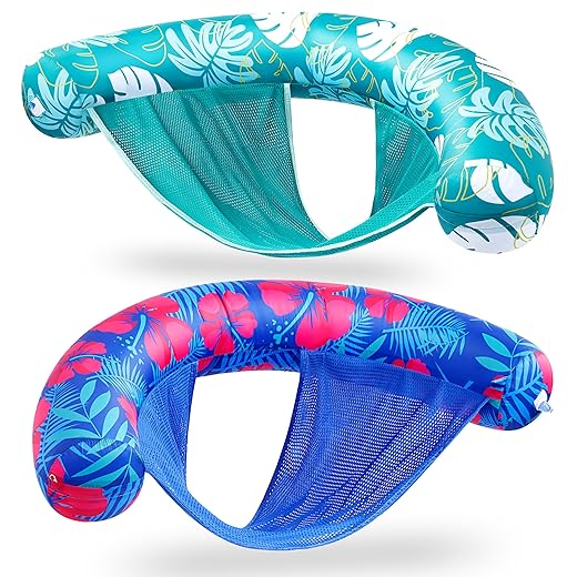 Sloosh Inflatable Pool Float Chairs, 2 Packs Floating Noodle Chair with Sling with Tropical Leaves Design Soft Fabric Water Chair Swimming Pool Lounger Floaties for Adults（Green/Blue）