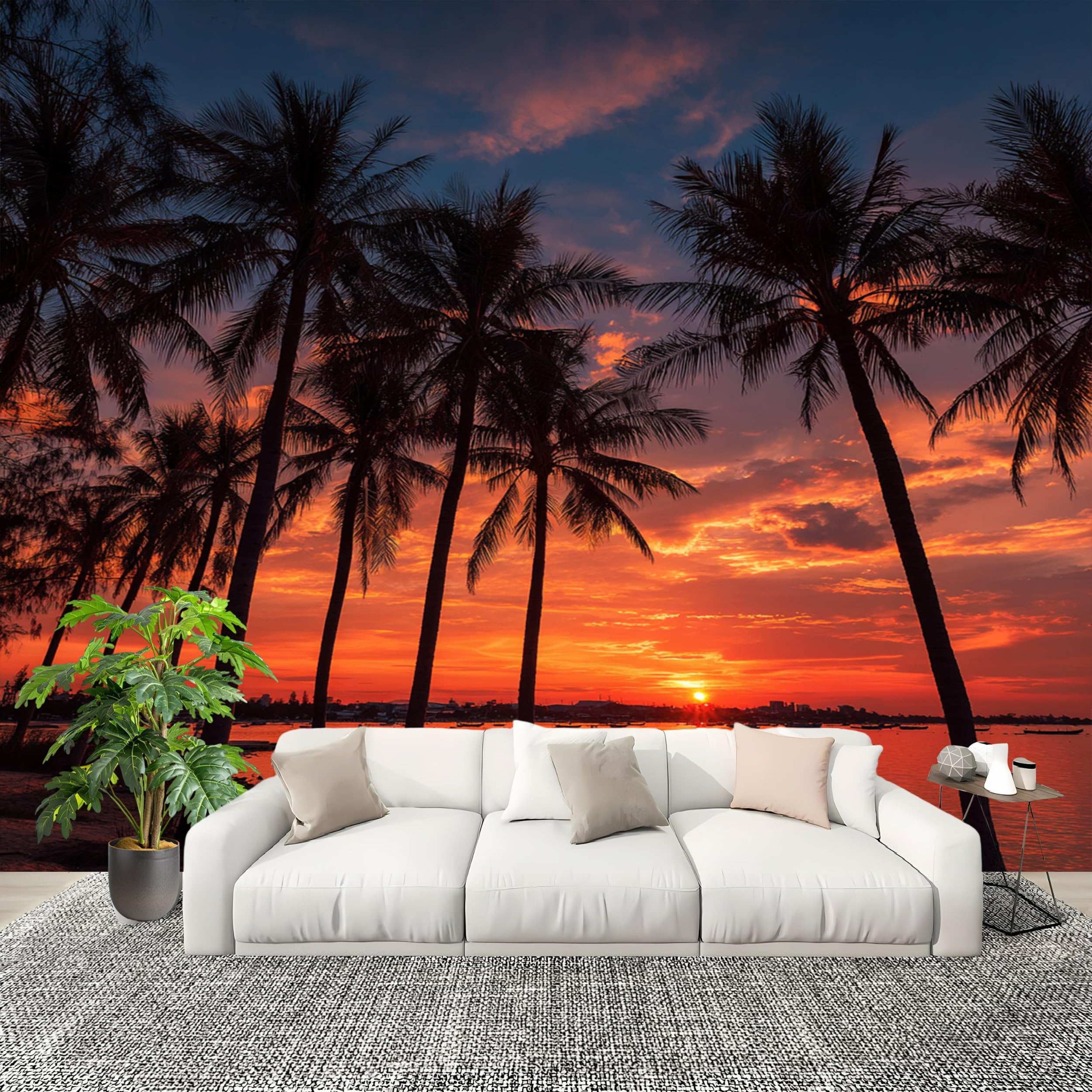 Papier Peint Panoramique Coucher de Soleil Mer Poster Murale 250x175 cm