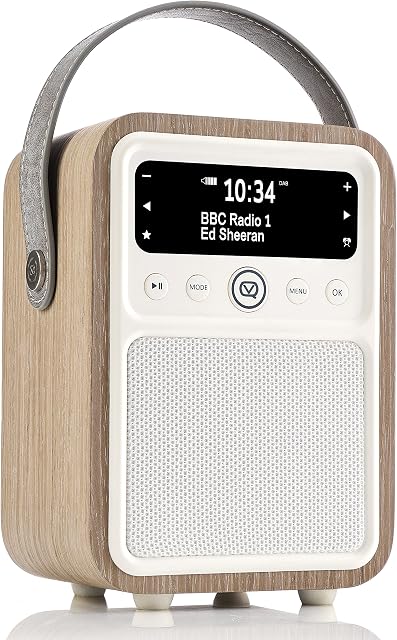 VQ Portable Monty DAB and DAB+ Digital Radio with FM, Bluetooth, Aux, USB & Alarm Clock in Real Wood Case - Green Grass Oak