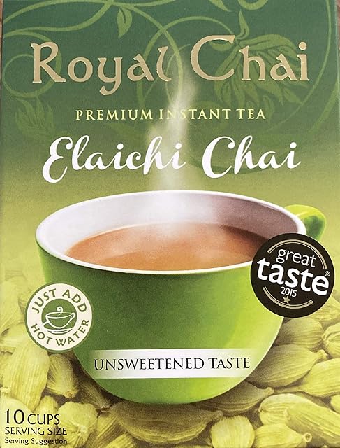 Royal Chai | Elaichi Chai Unsweetened | 10 Single Serving Sachets | Premium Instant Tea