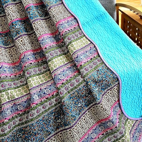 Miniatura 6 de NEWLAKE Juego de colcha de retazos de algodón de 3 piezas y manta de edredón